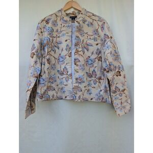 statements Botanical Jacket Womens XL Beige Linen Blend Lagenlook Cottagecore